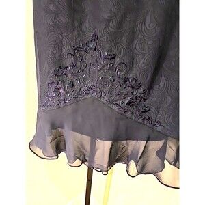 Plaza South Chiffon Navy Blue Midi Skirt Size 12 Floral Embroidered Fairy 2010s